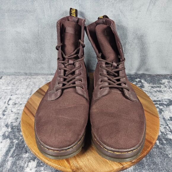Dr Martens Combs Combat Boots Men 12 Burgundy Nylon Canvas Lace Up Ankle Shoes